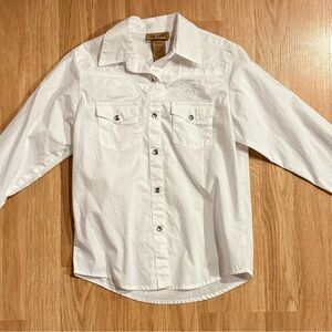 EUC Wrangler Girl's Classic Long Sleeve Western Snap Shirt - White - Size Medium